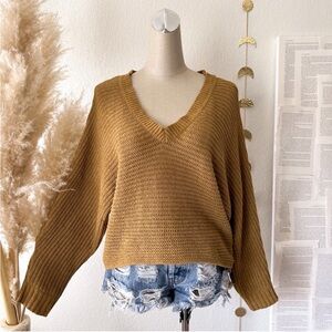 American Eagle Outfitters Dark Mustard Yellow Soft Knit V-Neck Batwing Sweater